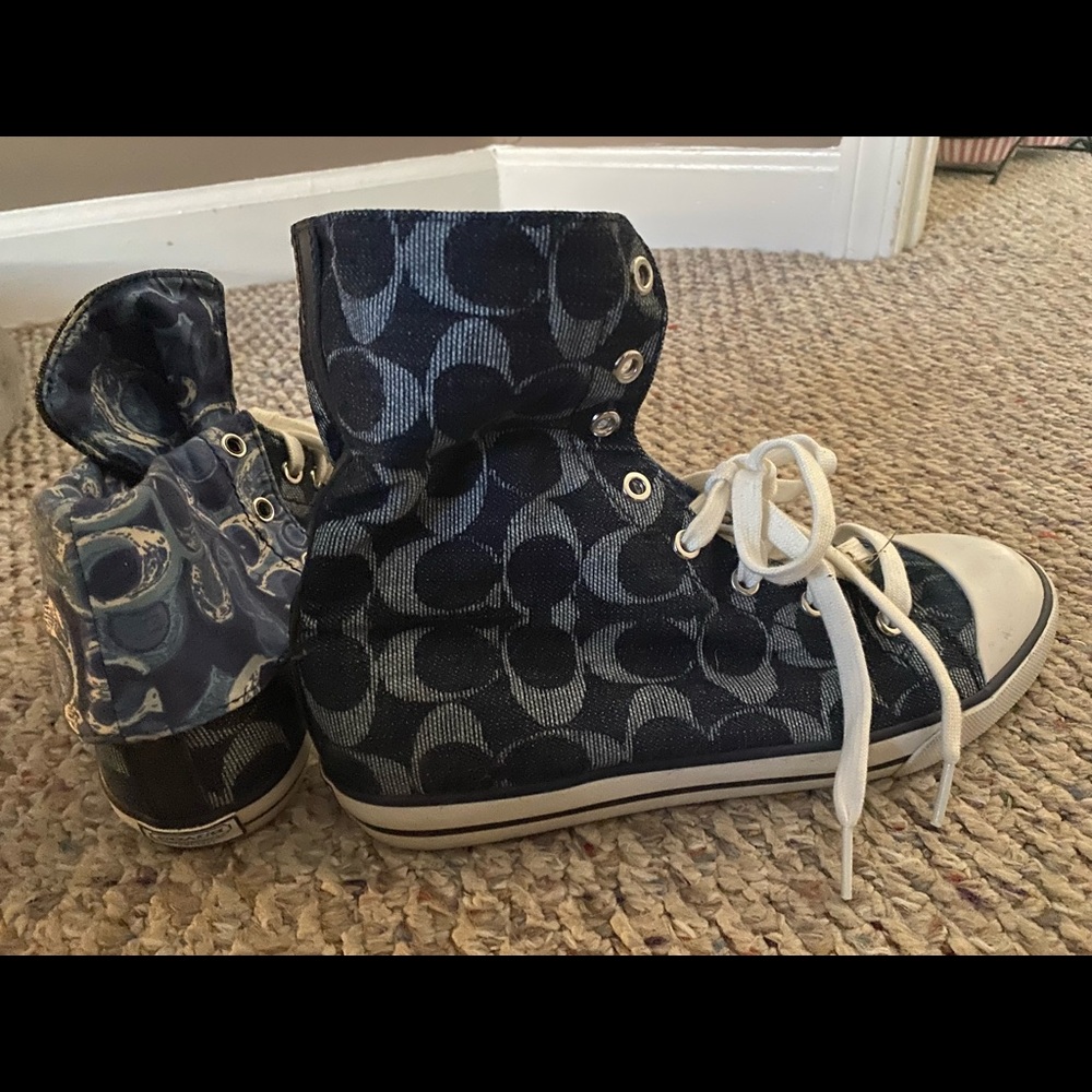 Navy blue authentic coach high top sneakers only worn once